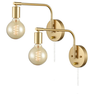 Edsion Brass Swing Arm Wall Sconces Plug in Sconce with Switch, Set of 2, Brass