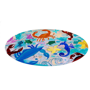 Sea life round chenille area rugs from my art. Approximately 60", Sea Life, Roun