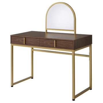 Acme Coleen Vanity Desk With Mirror and Jewelry Tray Black and Gold Finish