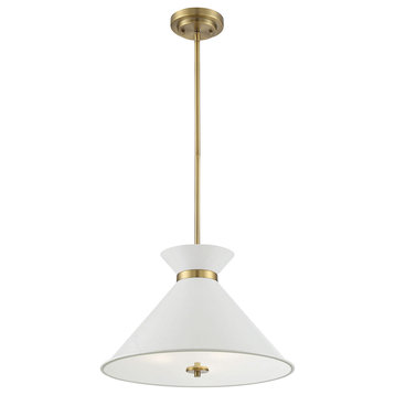 Lamar 3-Light Pendant, White With Brass Accents