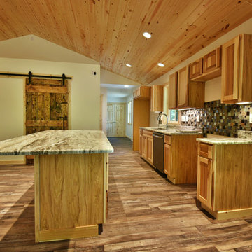 Open Rustic Kitchen with Marble Countertops