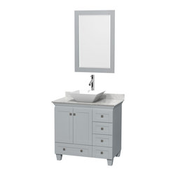 36 inch Vessel Sink Bathroom Vanity Grey Finish, Marble Countertop - Bathroom Vanities And Sink Consoles