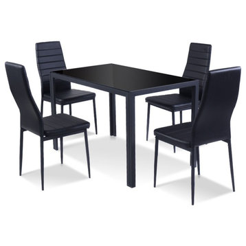 Modern Style 5 Pieces Metal Frame and Glass Tabletop Dining Set