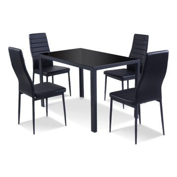 Modern Style 5 Pieces Metal Frame and Glass Tabletop Dining Set