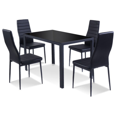 Modern Style 5 Pieces Metal Frame and Glass Tabletop Dining Set