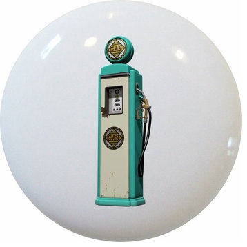 Teal Vintage Gas Pump Ceramic Knob