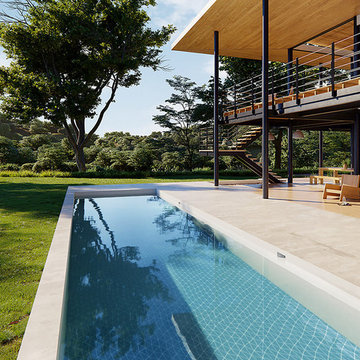 Geometric Pool Tiles: Villa House Pool Design