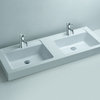 ADM Double Rectangular Stone Resin Countertop Sink, White, 47", Matte White