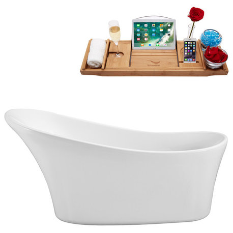 63" Streamline N460-IN-BL Soaking Freestanding Tub and Tray With Internal Drain