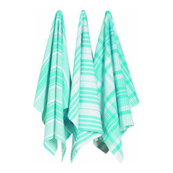 Aqua Striped Kitchen Towels - Set of 3 - Dish Towels