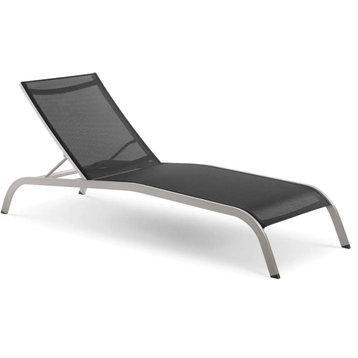 Outdoor Chaise Lounge, Anodized Aluminum Frame With Textile Mesh Seat, Black