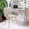 Upholstered Open Back Home Office Task Chair with Arms and No Wheels, Beige