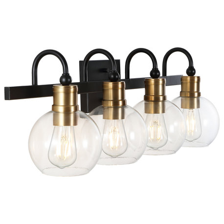 Marais Iron LED Vanity Light, Black/Gold, 4 Bulb