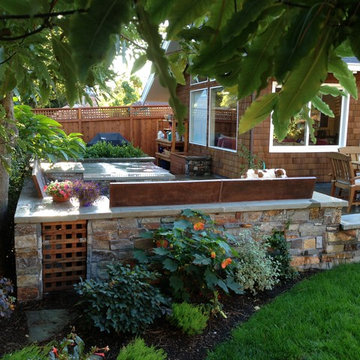 Backside of fire pit area - propane tank hidden in wall