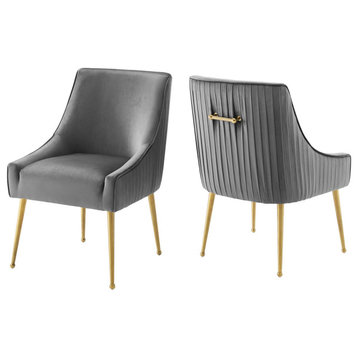 Discern Pleated Back Upholstered Performance Velvet Dining Chair Set of 2 Gray