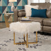 Abbyson Living Leticia 18" Stainless Steel Faux Fur Stool, White