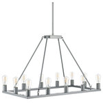 Linea di Liara - Sonoro Large Industrial Rectangular Chandelier, Silver - The Sonoro 12 light rectangular chandelier hanging ceiling fixture brings a stylish industrial feel as a foyer, dining room, living room or kitchen island light. The silver industrial light design features linked rods that support the exposed Edison bulb frame for superior illumination, making the Sonoro pendant light fixture a dramatic replacement for traditional chandeliers.