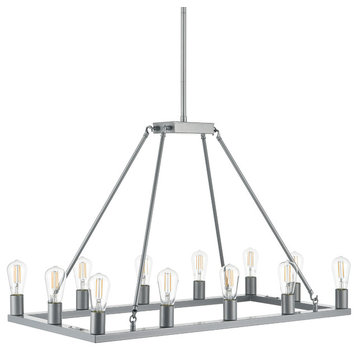 Sonoro Large Industrial Rectangular Chandelier, Silver
