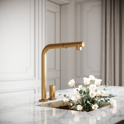 Pure Brushed Gold Pull Out Swivel Kitchen Tap - Kitchen Taps