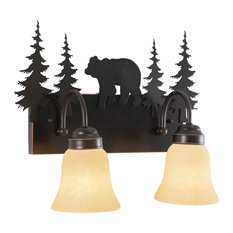 Bryce 1 Light Bronze Rustic Deer Bathroom Wall Fixture, Bear, 2-Light