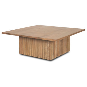 June Light Brown Wood With Fluting Square Coffee Table