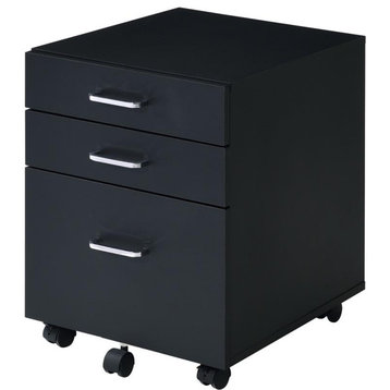 ACME Tennos Wooden 3-Drawer Cabinet with Casters in Black and Chrome