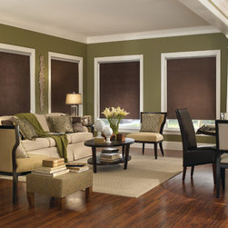 Roller Shade | Modern Living Room | Brown & Green | Open Concept - Roller Shades