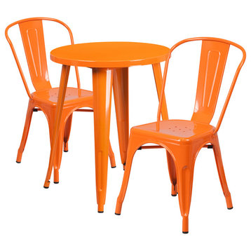 3-Piece 24" Round Metal Table Set, Orange