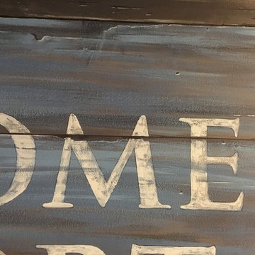 New England Harbor Town Mural, hand painted throughout a lower level