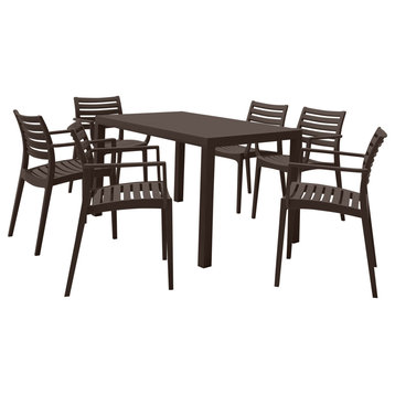 Artemis Resin Rectangle Dining Set With 6 Arm Chairs, Brown