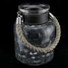 Dimpled Glass Candle Lantern/Vase w/Leather Look Collar & Rope Handle
