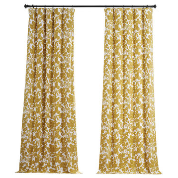 Fleur Gold Printed Cotton Blackout Curtain Single Panel, 50Wx108L