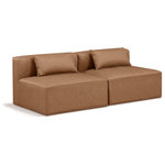 Meridian Furniture - Cube Upholstered Modular Sofa, Brown, 2-Piece: 2 Armless Chair, Vegan Leather - Elevate your space with the luxurious Cube Vegan Leather Modular Sofa. This modular sofa exudes modern elegance, charm, and comfort making it a perfect addition to any contemporary living space. Its clean lines and cube shape are reminiscent of minimalist design, while the plush brown vegan leather upholstery adds a touch of luxury and sophistication. The chair's versatile construction and geometric aesthetic seamlessly integrate into various design styles, from sleek living rooms to chic home offices, embodying the essence of modern design and creating a sense of order and tranquility in your space.