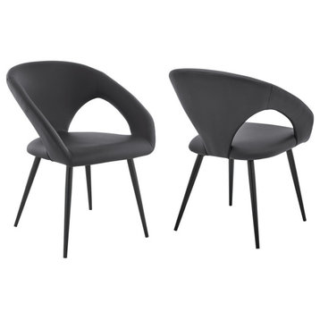 Elin Gray Faux Leather and Black Metal Dining Chairs, Set of 2
