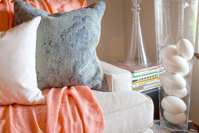 Photography of beach inspired home with tangerine and blue accents
