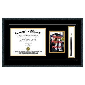 Single Diploma Frame with Tassel and Double Matting, Classic Black, 12"x16", UV
