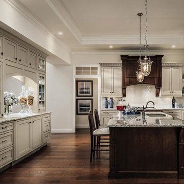 Painted Maple Cabinets with a Cherry Kitchen Island