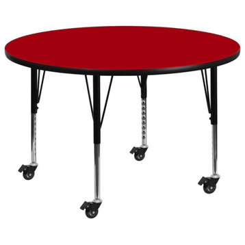 Mobile 60" Round Red Thermal Laminate Activity Table Adjustable Legs