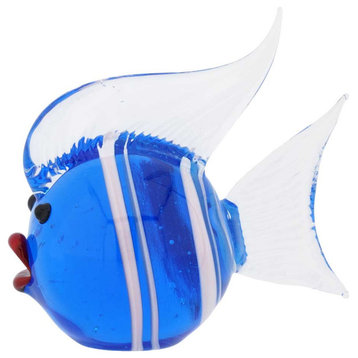 GlassOfVenice Murano Glass Striped Ball-Shaped Fish - Blue