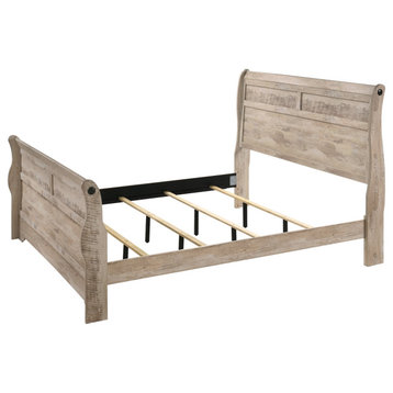 Contemporary Bedroom Set, Sleigh Head & Footboard With White Wash Finish, King