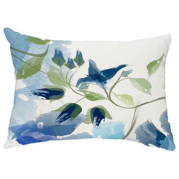 Windy Bloom 14"x20" Floral Decorative Outdoor Pillow, Navy Blue