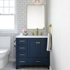 Cambridge Midnight Blue 37" Right Offset Rectangle Sink Vanity With Quartz Top