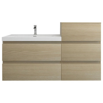 BTO 50" Wall Mounted Bath Vanity With Reinforced Acrylic Sink, White Oak