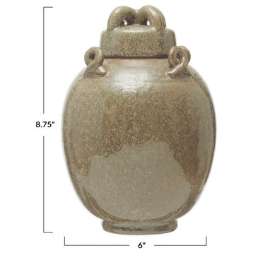 Decorative Stoneware Cachepot, Brown Reactive Glaze
