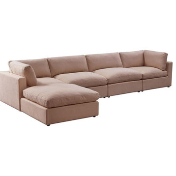 Kaelynn Sofa Pink Linen Upholstered 4 Seat and Ottoman