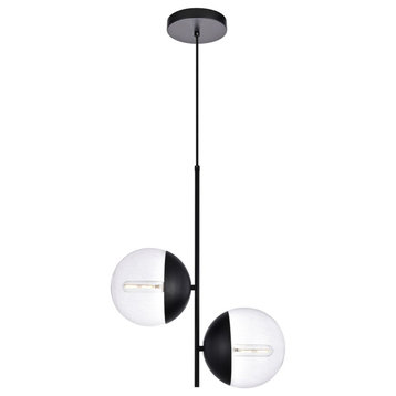 Midcentury Modern Black And Clear 2-Light Pendant