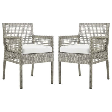 Pemberly Row 19.5" Wicker / Rattan Patio Dining Armchair in Gray (Set of 2)