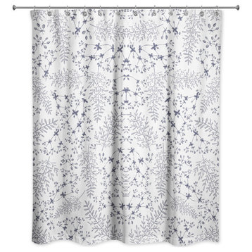 Navy Botanical Pattern 71x74 Shower Curtain