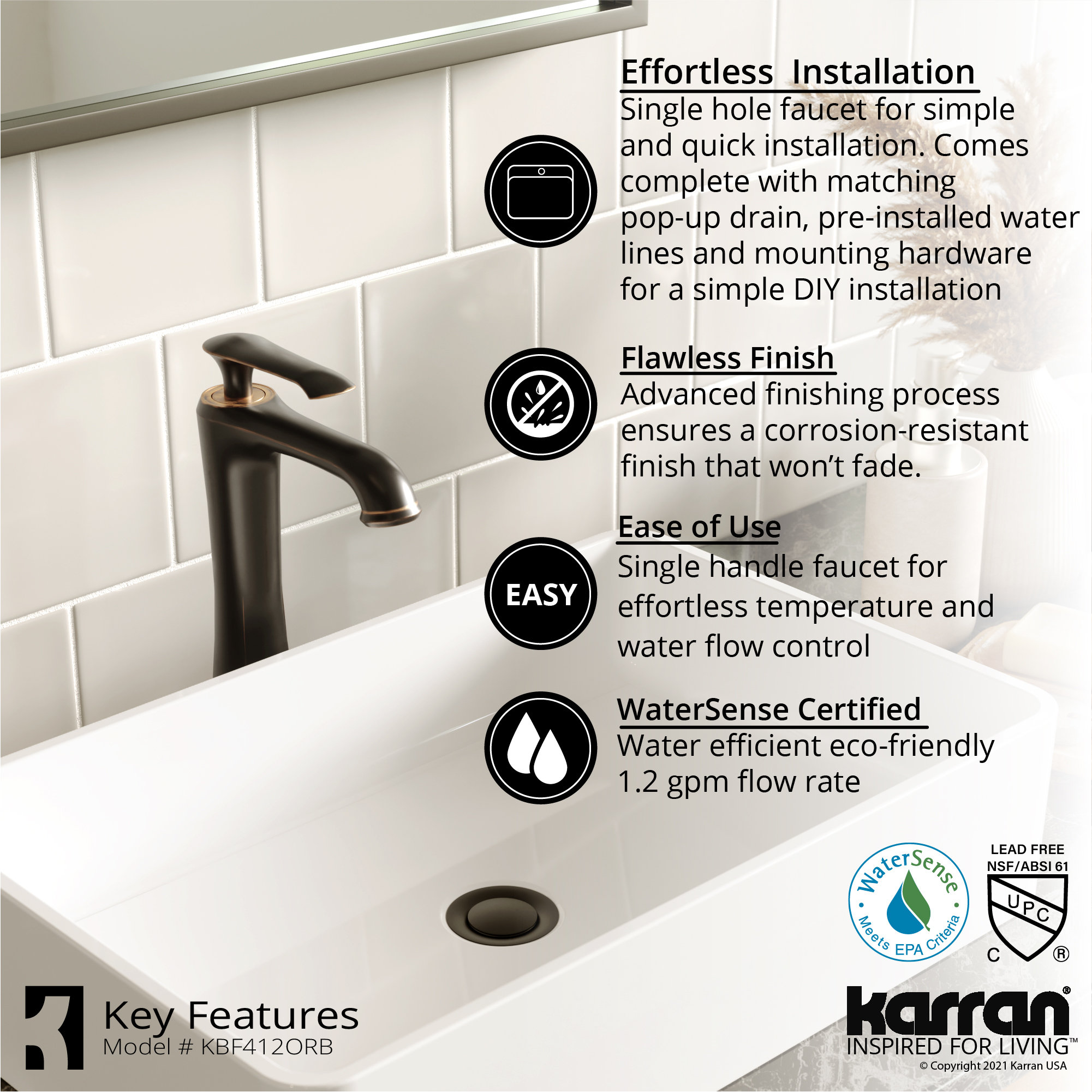 Karran 1-Hole 1-Handle Vessel Faucet With Pop-Up Drain, Oil Rubbed Bronze