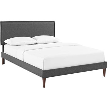 Amaris Full Upholstered Fabric Platform Bed With Squared Tapered Legs, Gray